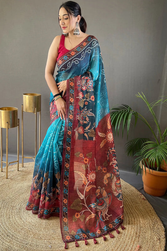 Dark Blue Colour Elegant Handpainted Tussar Silk Saree