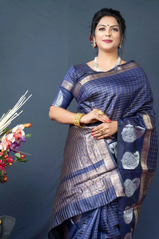 Dark Blue Colour Indian Wear Kanjivaram Silk Saree
