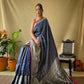 Dark Blue Colour Silver Zari Woven Soft Silk Saree