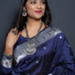 Dark Blue Colour Zari Woven Paithani Soft Silk Saree