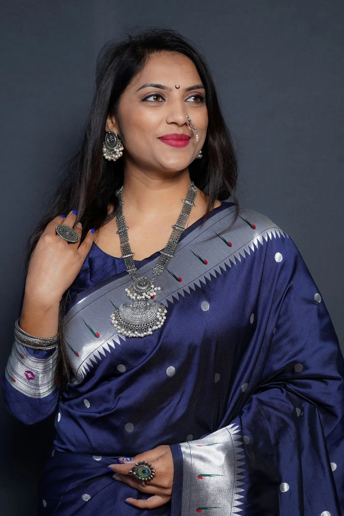 Dark Blue Colour Zari Woven Paithani Soft Silk Saree