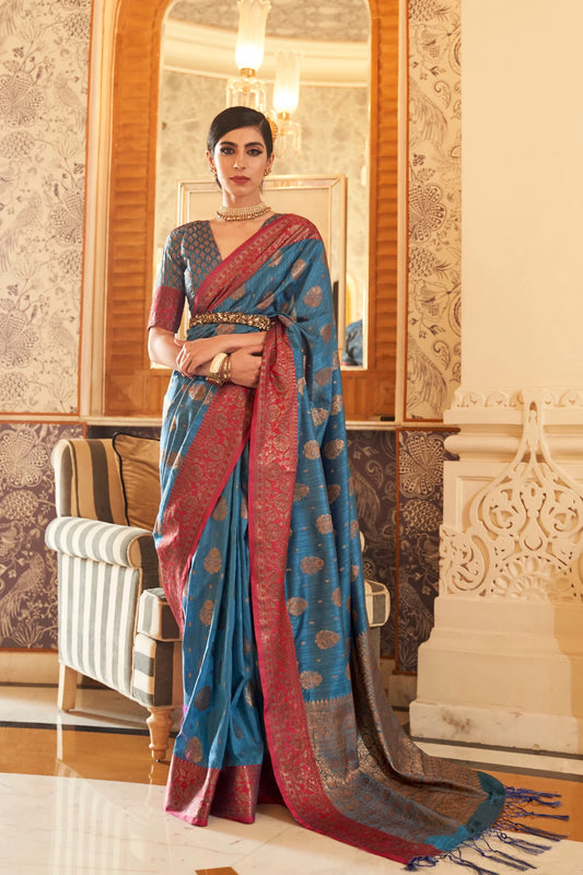 Dark Blue Colour Zari Woven Banarasi Silk Saree