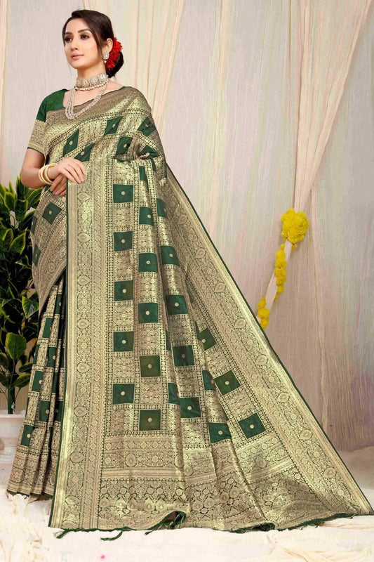 Dark Green Colour Elegant Kanjivaram Handloom Silk Saree
