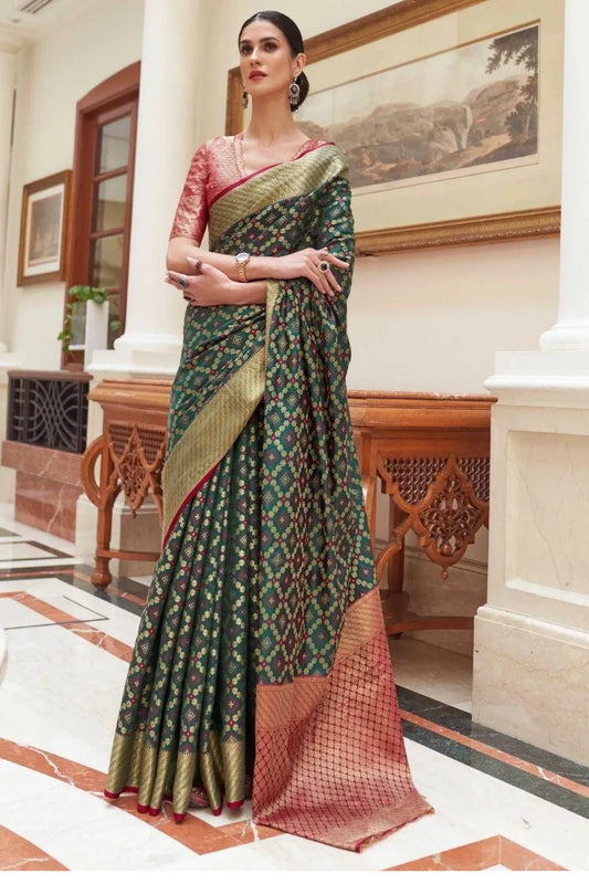 Dark Green Colour Handloom Patola Weaving Silk Saree