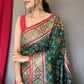 Dark Green Colour Rangeen Patola Contrast Woven Silk Saree