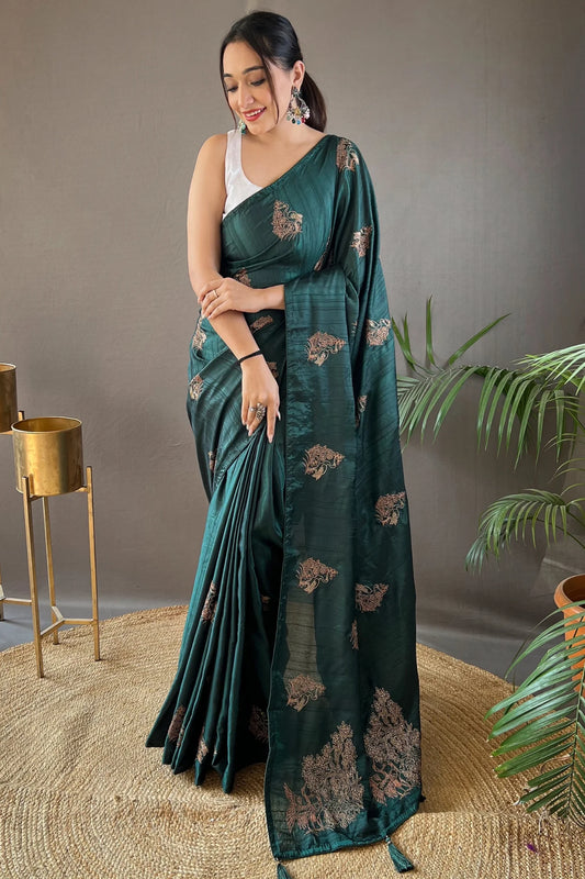 Dark Green Colour Traditional Wear Designer Soft Silk Saree
