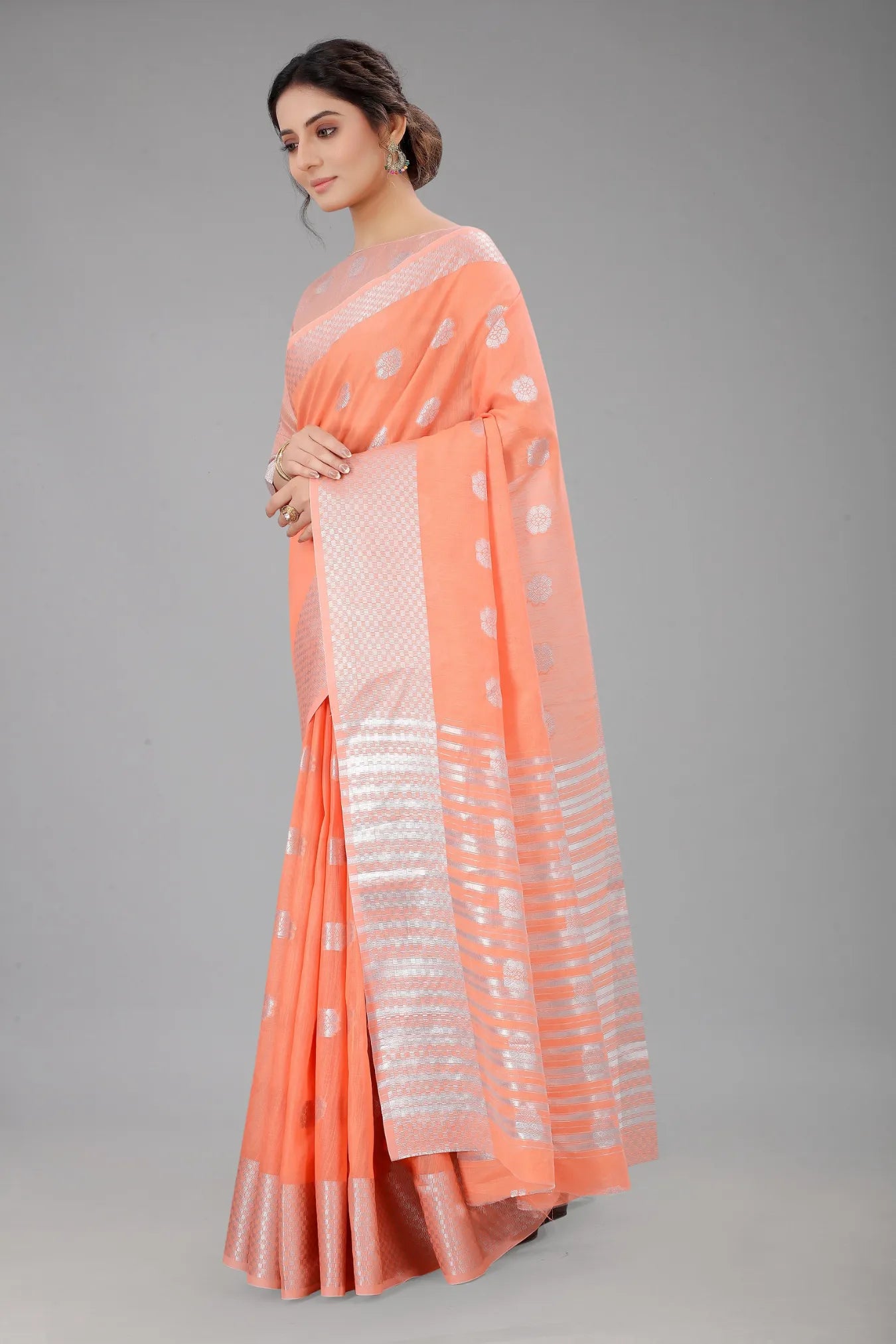 Dark Orange Colour Ready To wear Linen Cotton Silk Saree
