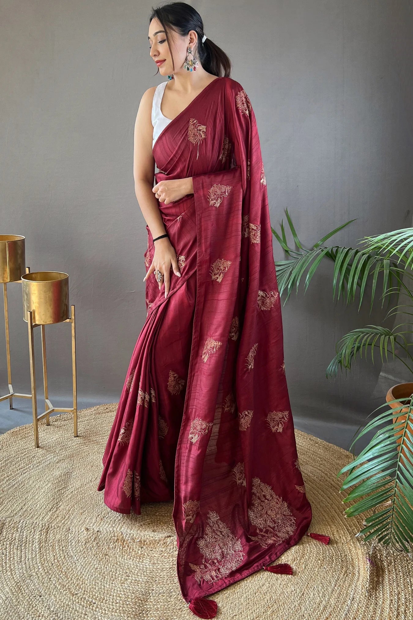 Dark Red Colour Traditional Wear Designer Soft Silk Saree