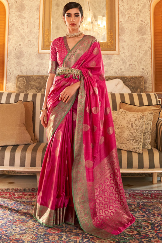 Dark Pink Colour Zari Woven Banarasi Silk Saree