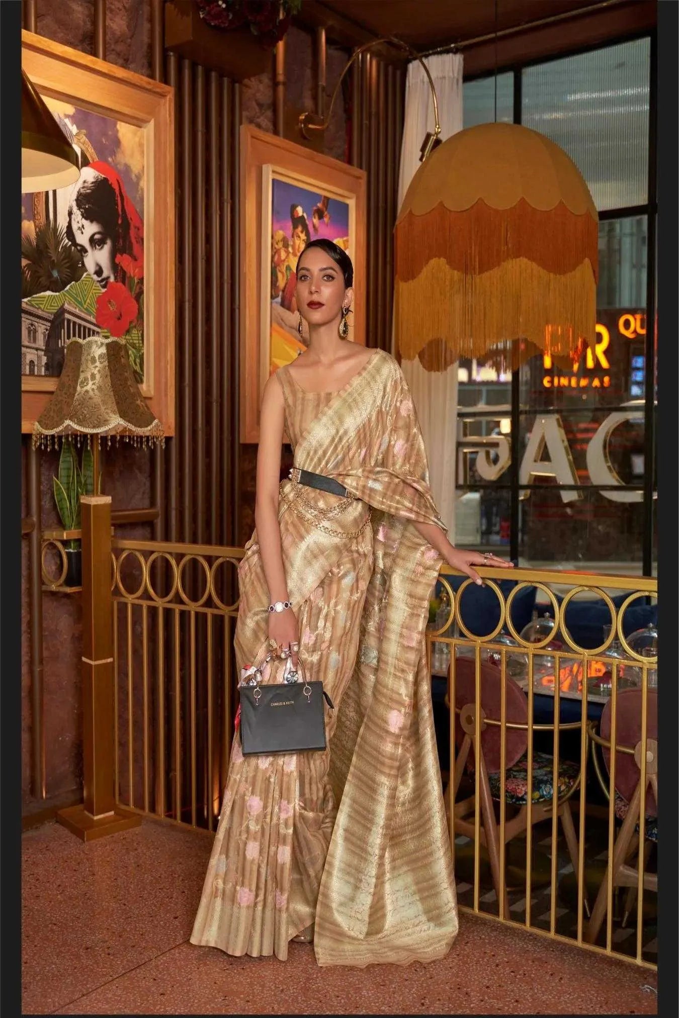 Golden Colour Festive Wear Linen Silk Saree