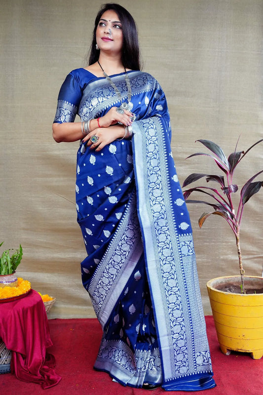 Gorgeous Blue Colour Banarasi Silk Saree