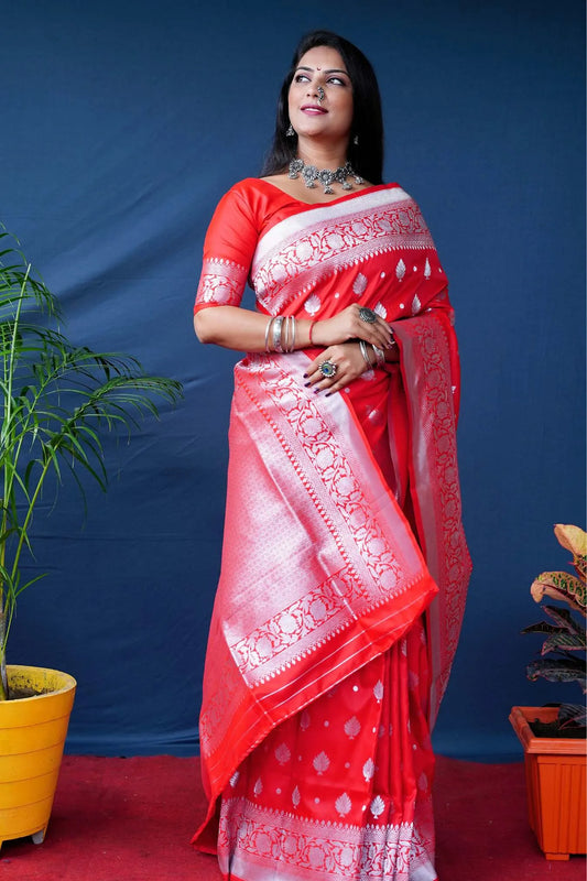 Gorgeous Red Colour Banarasi Silk Saree