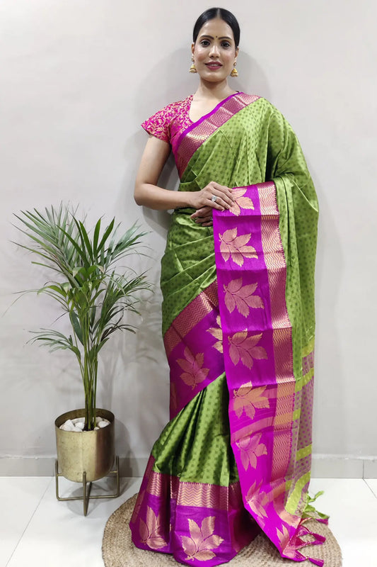 Green Colour Indian Ethnic Wear Banarasi Soft Silk Saree