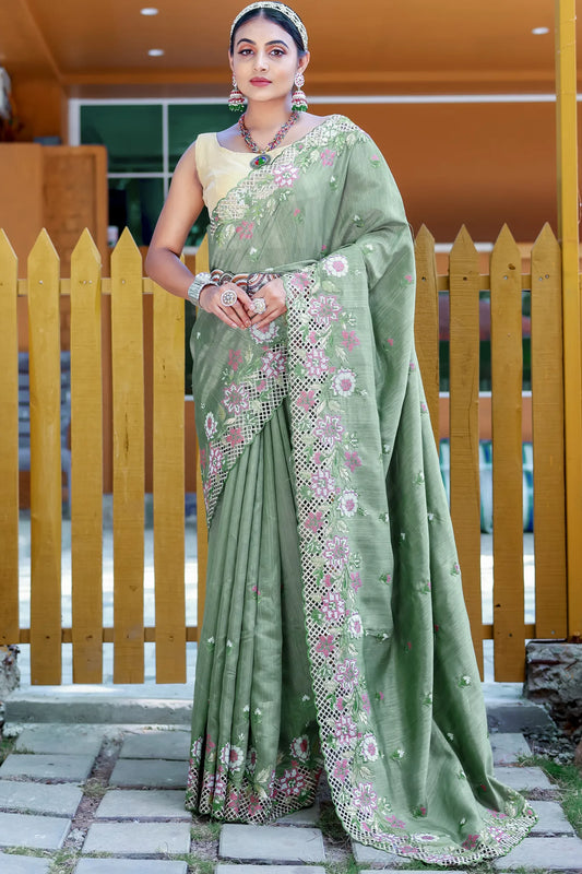 Green Colour Handloom Weaving Silk Saree 