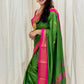 Dark Green Colour Kanjivaram Silk Saree with Contrast Border