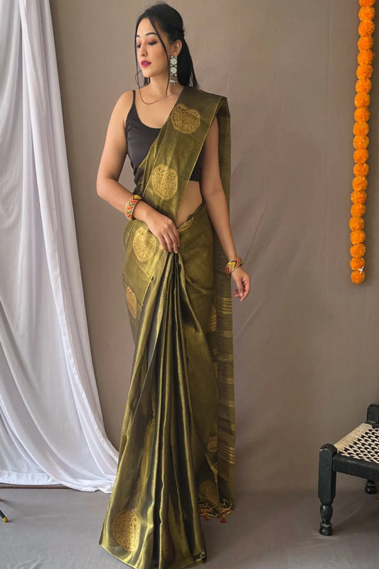 Green Colour Zari Woven Tissue Silk Saree