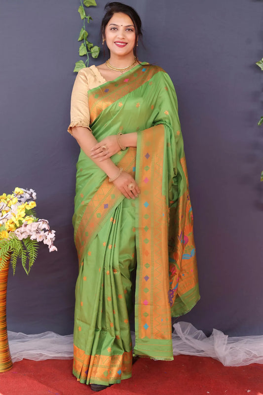 Green Colour Designer Zari Weaving Paithani Silk Saree