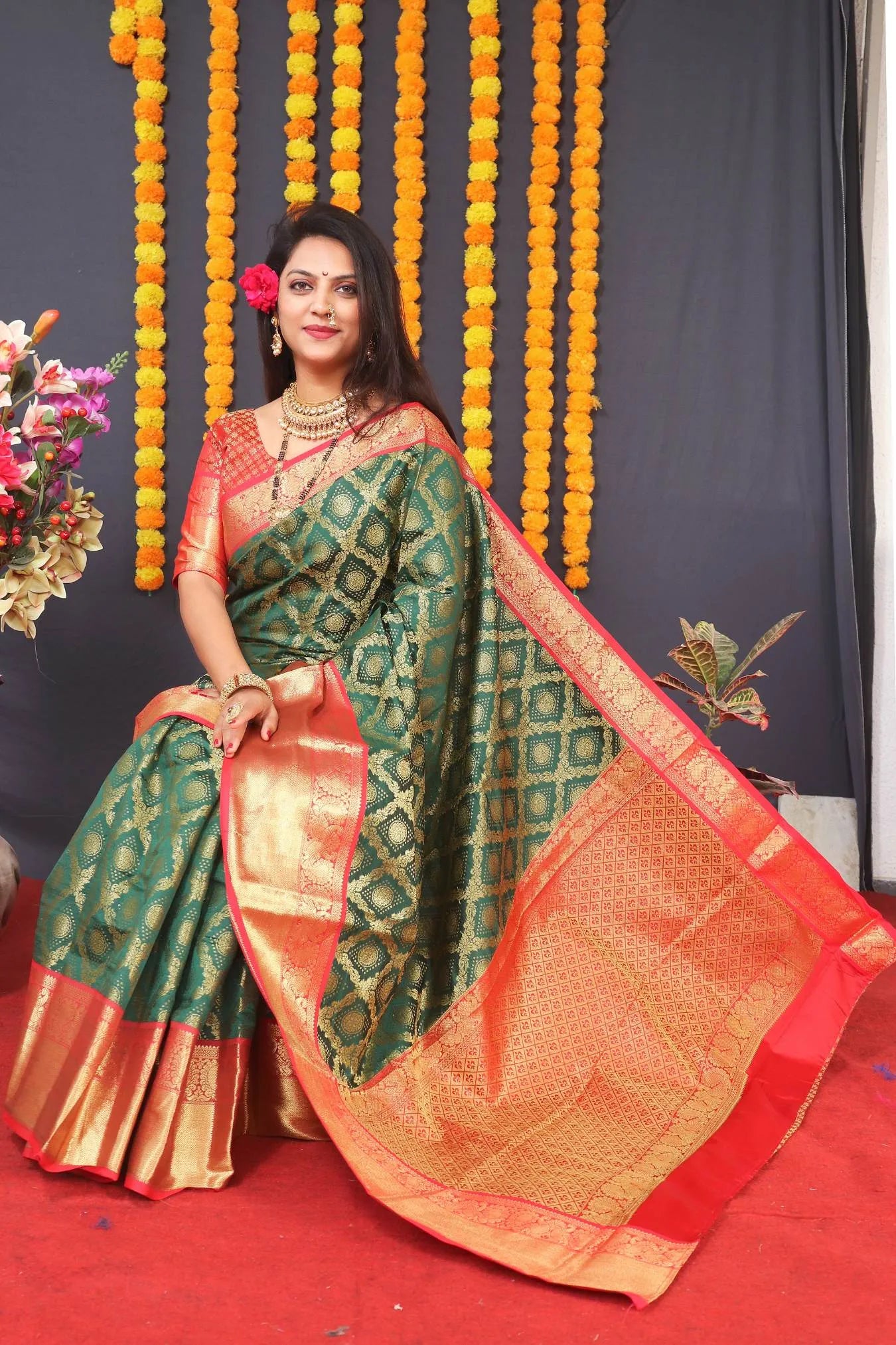 Green Colour Elegant Kanjivaram Handloom Silk Saree
