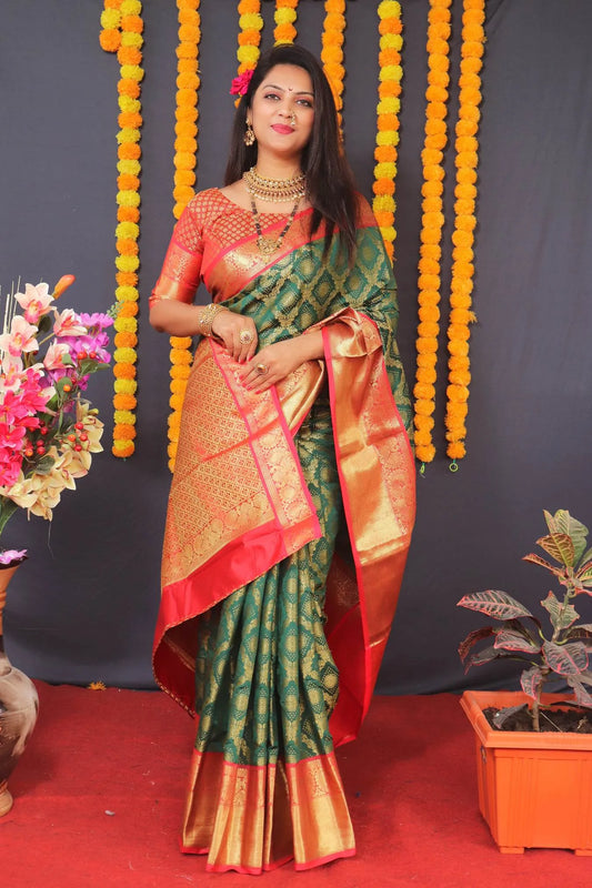 Green Colour Elegant Kanjivaram Handloom Silk Saree