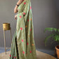 Green Colour Floral Design Handloom Tussar Silk Saree