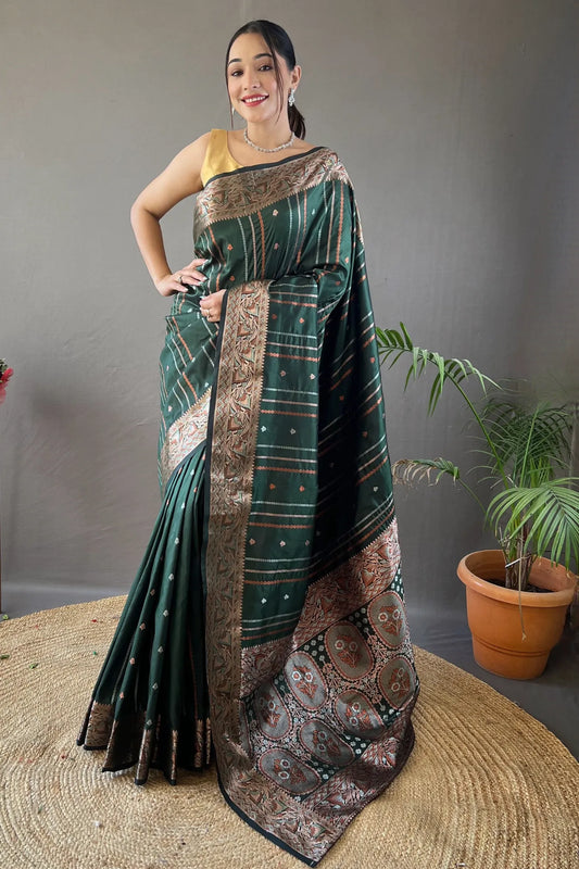 Green Colour Kanjivaram Lining Zari Weaving Designer Silk Saree