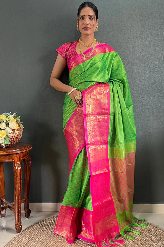 Green Colour Jacquard Woven Cotton Silk Saree