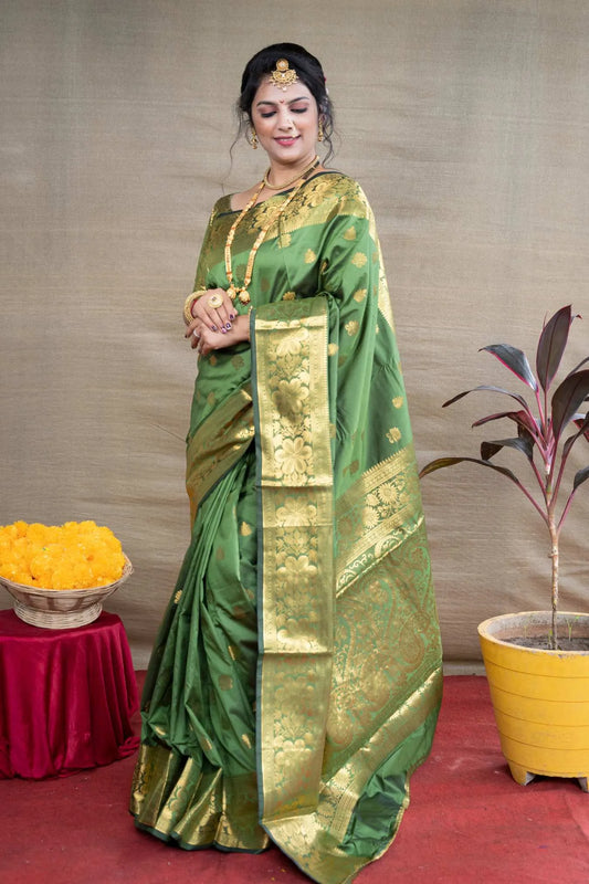 Green Colour Zari Weaving Banarasi Silk Saree