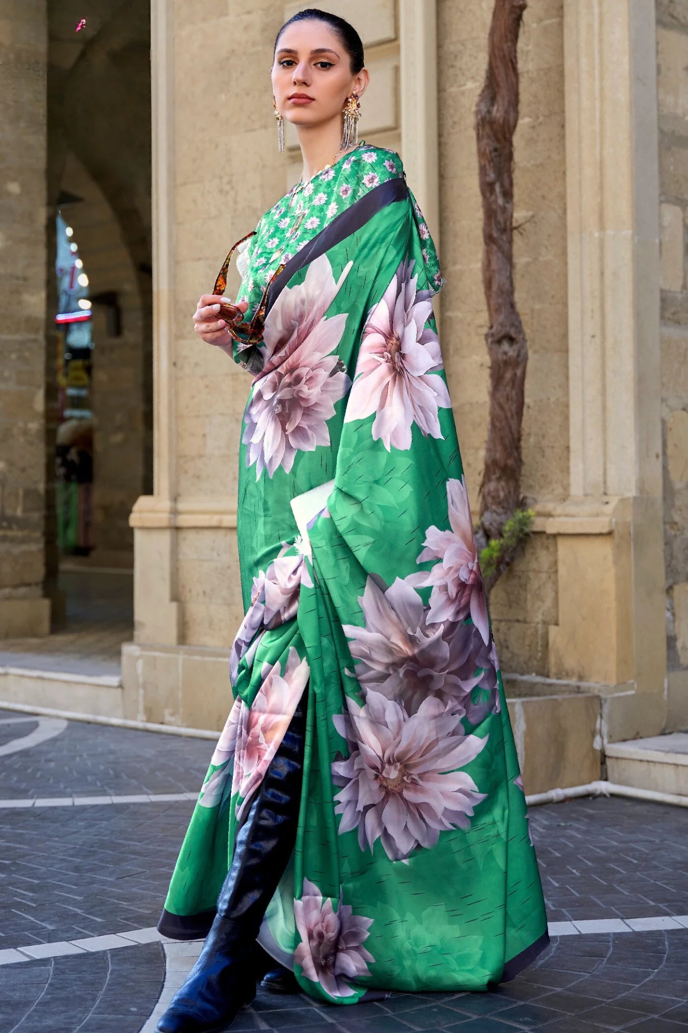 Green Colour Georgette Printed Silk Saree