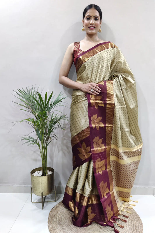 Grey Colour Indian Ethnic Wear Banarasi Soft Silk Saree