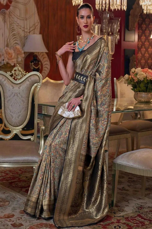 Grey Colour Traditional Handloom Weaving Silk Saree