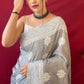 Grey Colour Lucknowi Linen Cotton Silk Saree