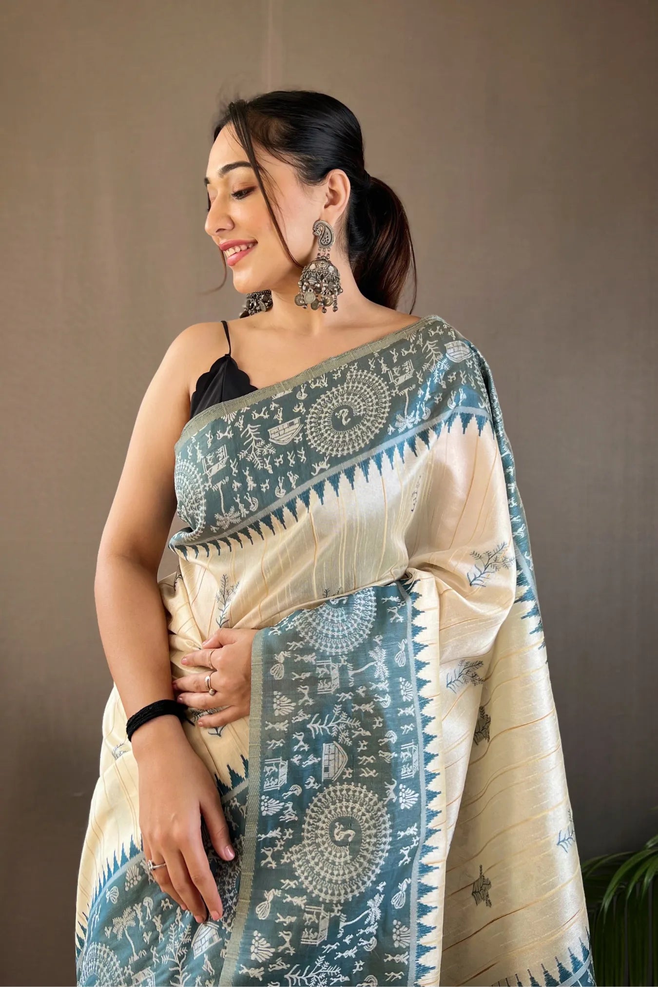 Grey Colour Tussar Kanjivaram Silk Saree