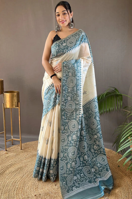 Grey Colour Tussar Kanjivaram Silk Saree