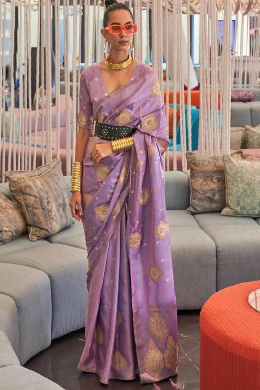 Lavender Colour Rich Pallu Weaving Satin Silk Saree