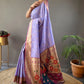Lavender Colour Contrast Border Weaving Paithani Silk Saree