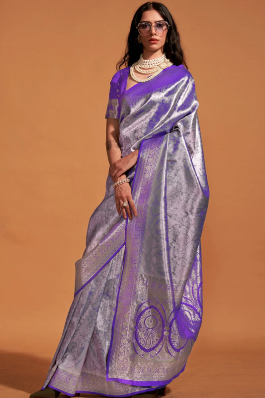 Lavender Colour Traditional Woven Designer Kanjivaram Silk Saree