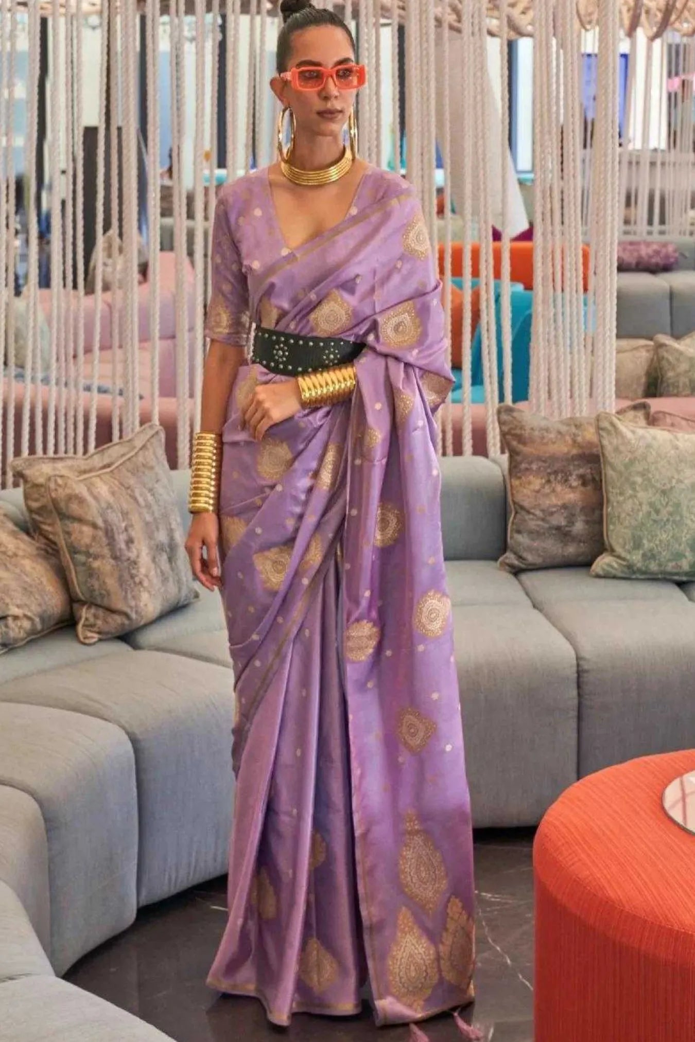 Lavender Colour Rich Pallu Weaving Satin Silk Saree