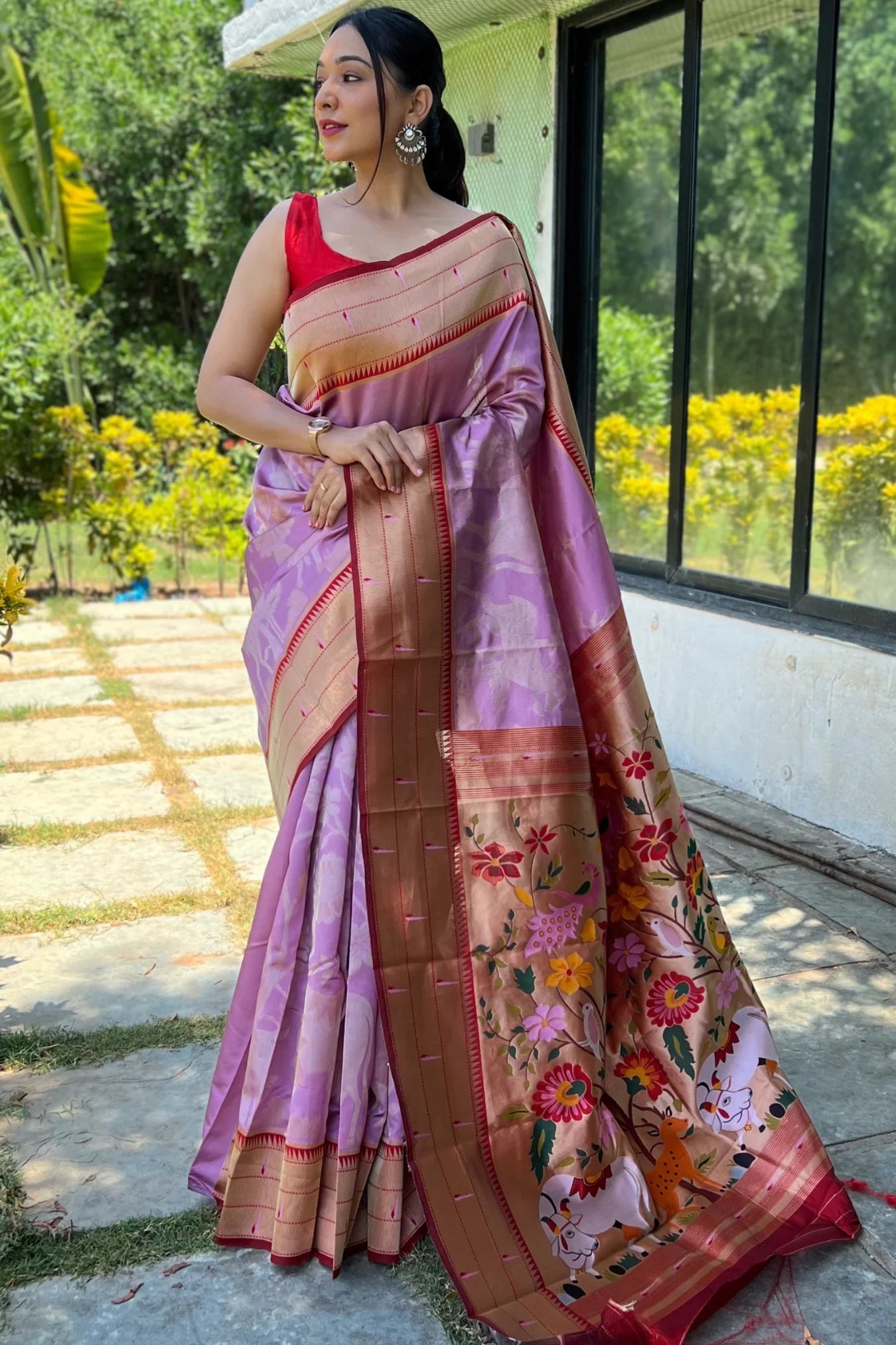 Lavender Colour Floral Woven Soft Paithani Silk Saree