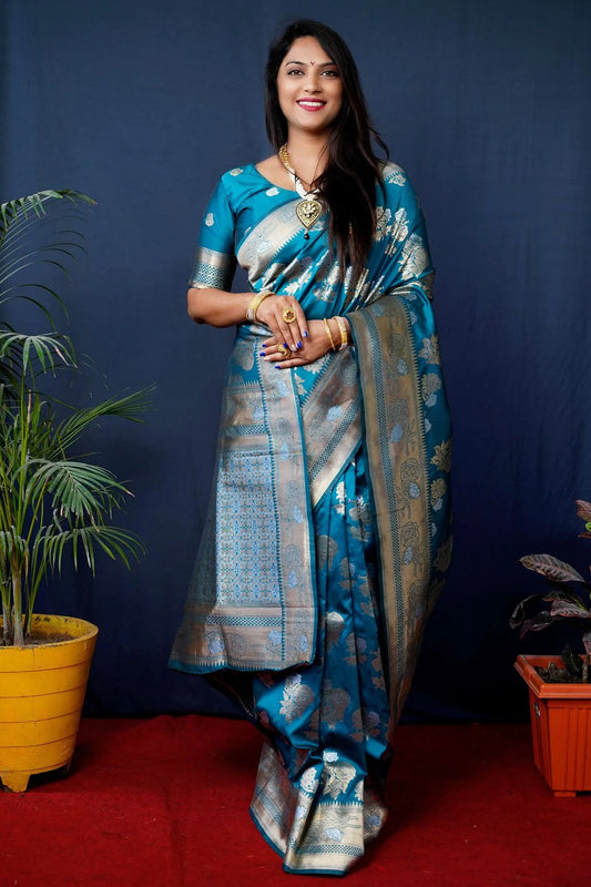 Light Blue Colour Beautiful Banarasi Silk Saree