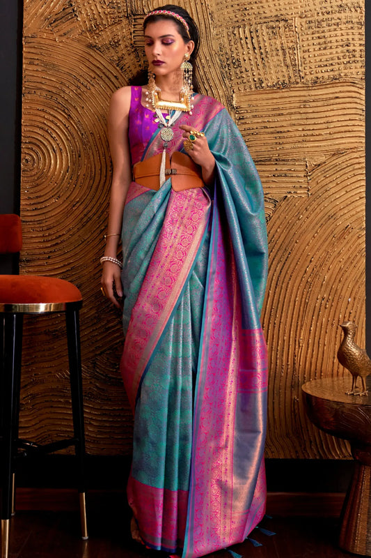 Light Blue Colour Bridal Wear Kanjivaram Silk Saree