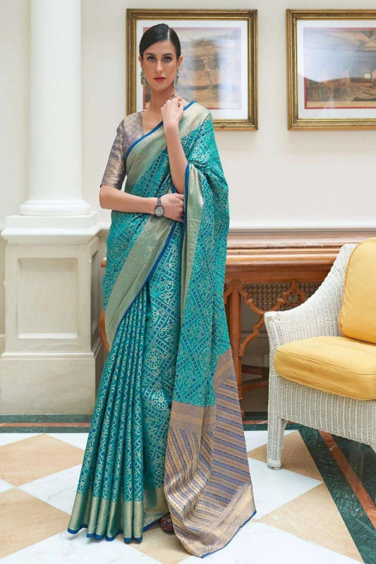 Light Blue Colour Festive Wear Patola Silk Saree