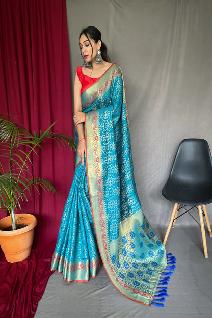 Light Blue Colour Zari Woven Patola Silk Saree 