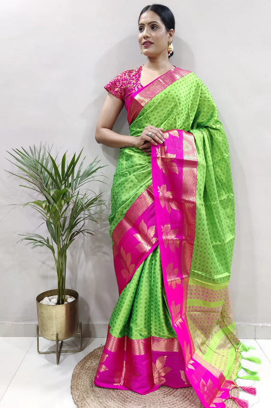 Light Green Colour Indian Ethnic Wear Banarasi Soft Silk Saree