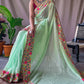 Light Green Colour Embroidery Designer Georgette Silk Saree