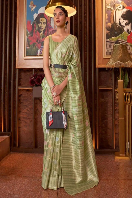 Light Green Colour Festive Wear Linen Silk Saree