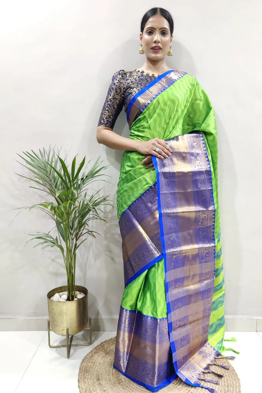 Light Green Colour Ready To Wear Kanjivaram Silk Saree