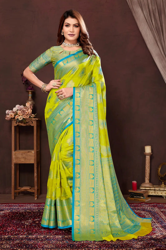 Light Green Colour Woven Ready To Wear Banarasi Art Silk Saree