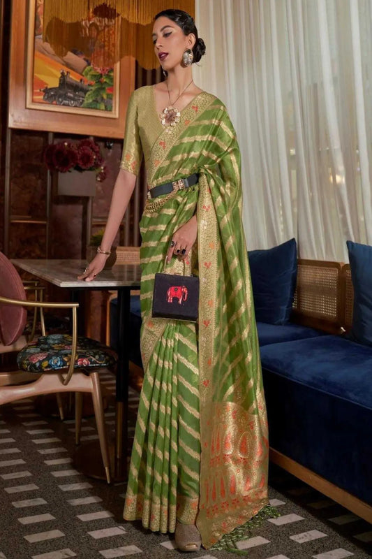 Light Green Colour Zari Woven Organza Silk Saree