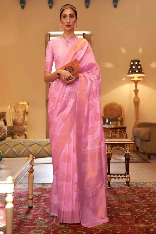 Light Pink Colour Copper Zari Woven Banarasi Silk Saree