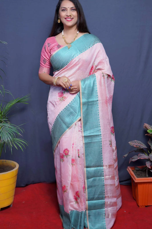 Light Pink Colour Indian Wear Linen Silk Saree